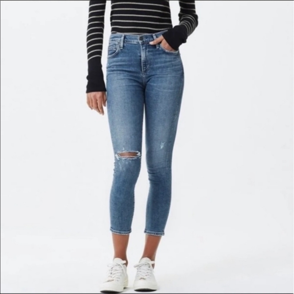 Citizens Of Humanity Blue Skinny Jeans with Knee Distress